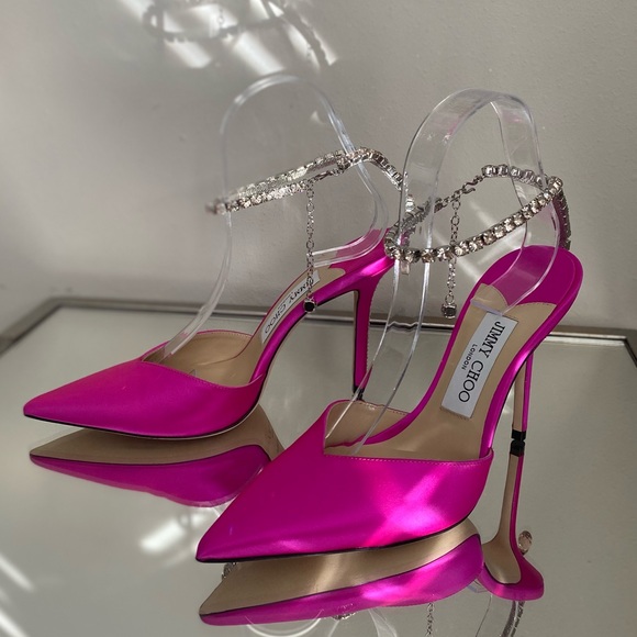 New JIMMY CHOO Saeda 100 crystal-embellished satin pumps 38 $1,125 - Picture 13 of 17